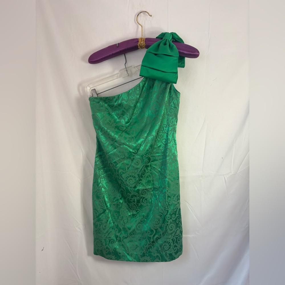 Kelly Green One‎ Shoulder Satin Bow Detail Royal Core Mini Dress Size S